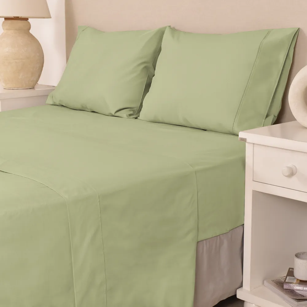 Juego de Sábana  Basic  200 hilos Color Verde (Altura del Colchón: 30 cm)