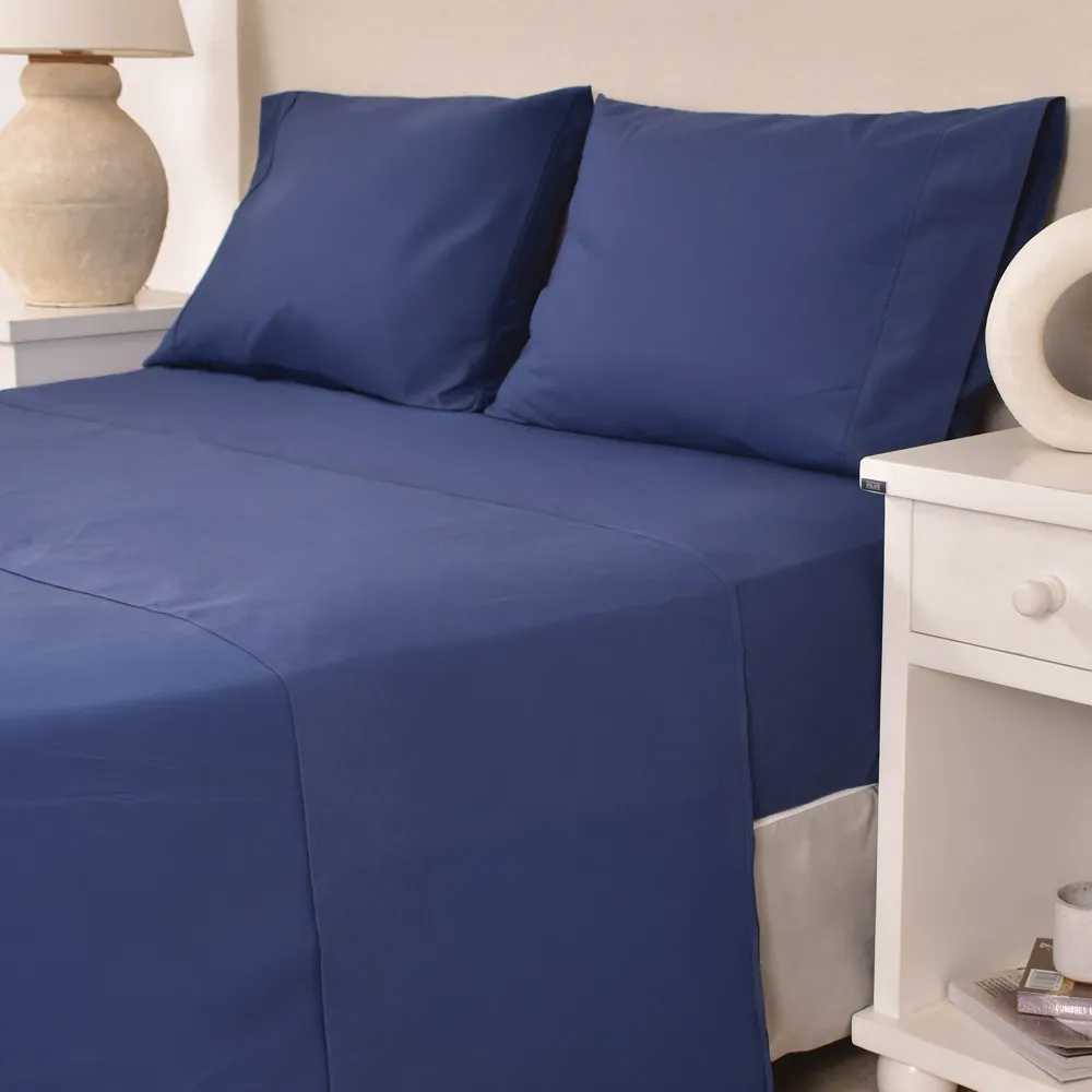 Juego de Sábana Basic 200 hilos  Color Azul (Altura del Colchón: 30 cm)