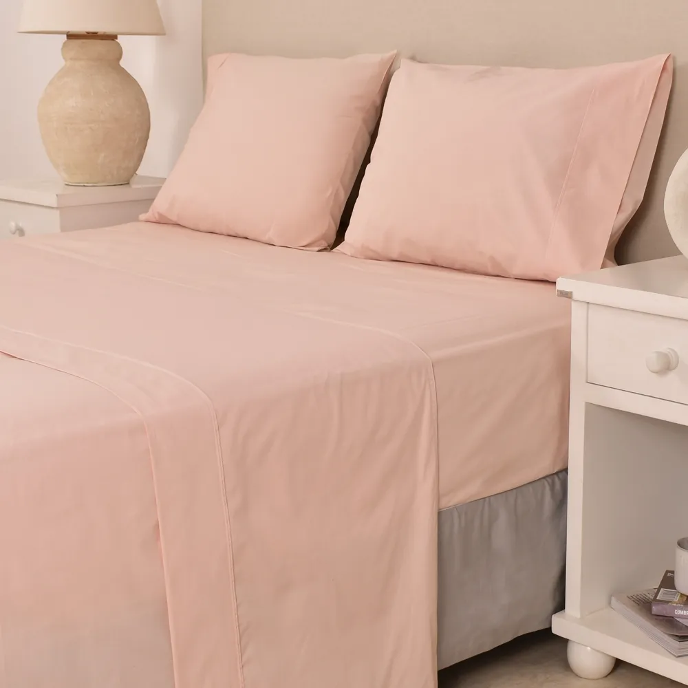 Juego de Sábana 200 hilos Basic Color Rosa (Altura del Colchón: 30 cm)