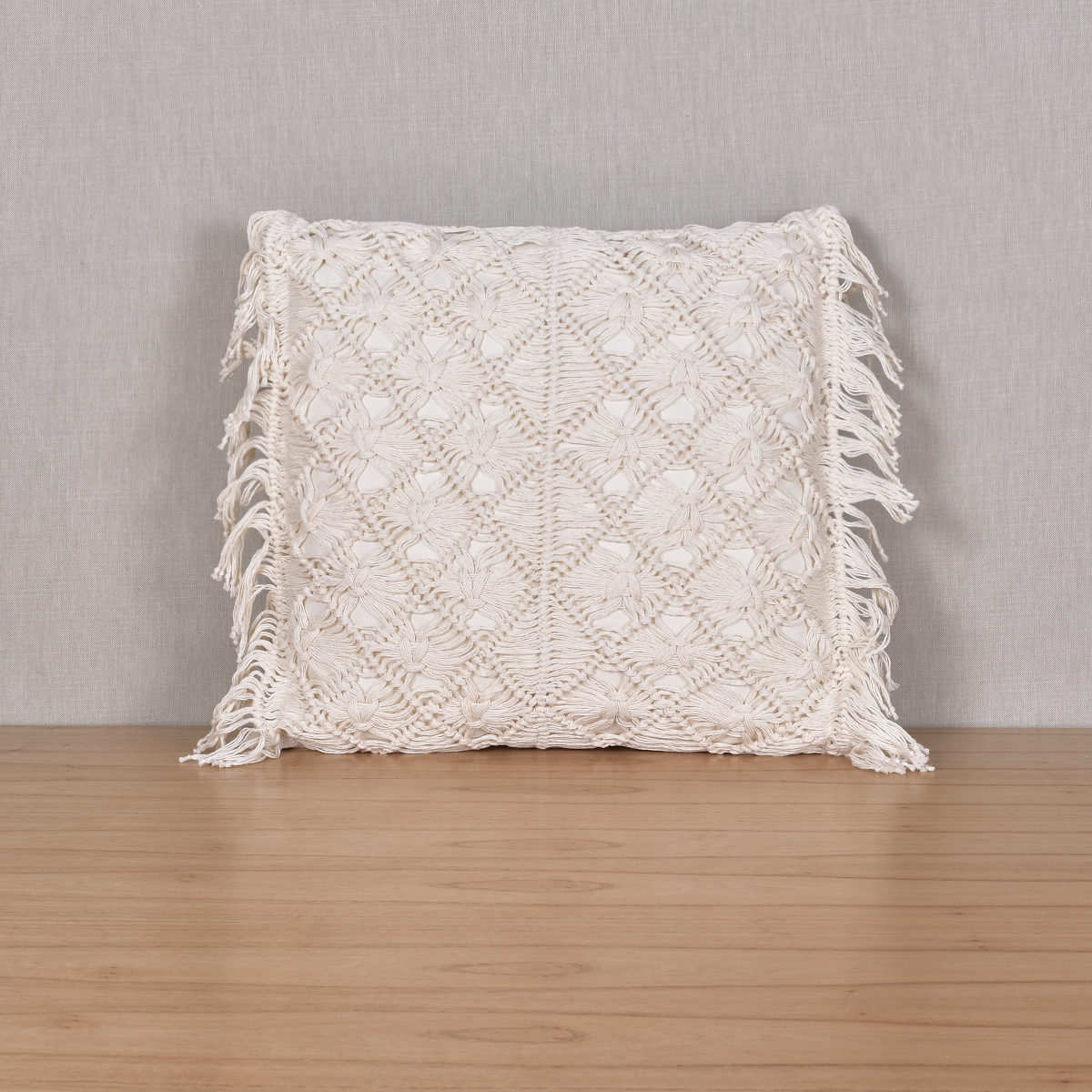 Almohadón Tejido Punto Macrame Crudo