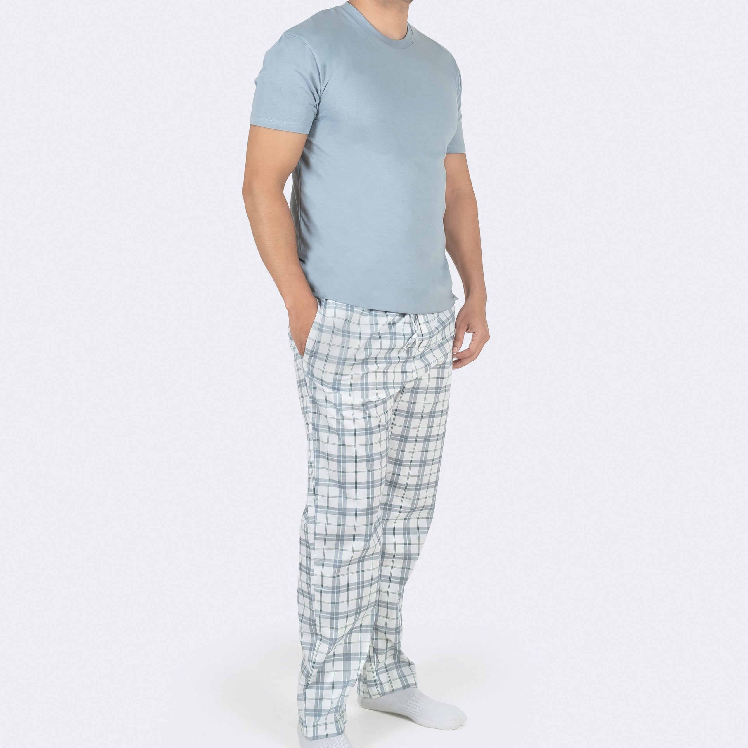 Pantalón Pijama y Remera Para Hombre Cuadros Gris y Aqua - PILAR